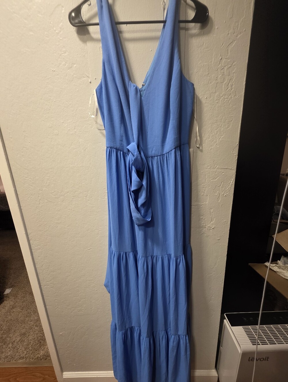 Lilly Pulitzer Maurine Maxi Dress Blue Thistle Halter Tiered V-Neck Slit Size 14 - Picture 3 of 7